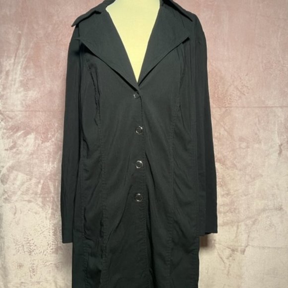 Lane Bryant Jackets & Blazers - Lane Bryant Womens Black Light Weight Button Down Long Trench Coat Size 14/16